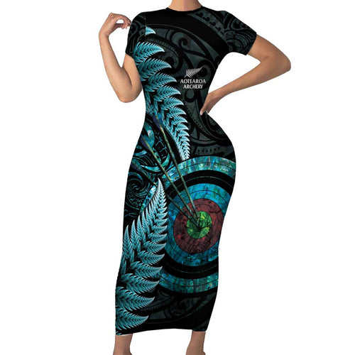 New Zealand Archery Family Matching Short Sleeve Bodycon Dress and Hawaiian Shirt Aotearoa Silver Fern Maori - Aussie Hoodie