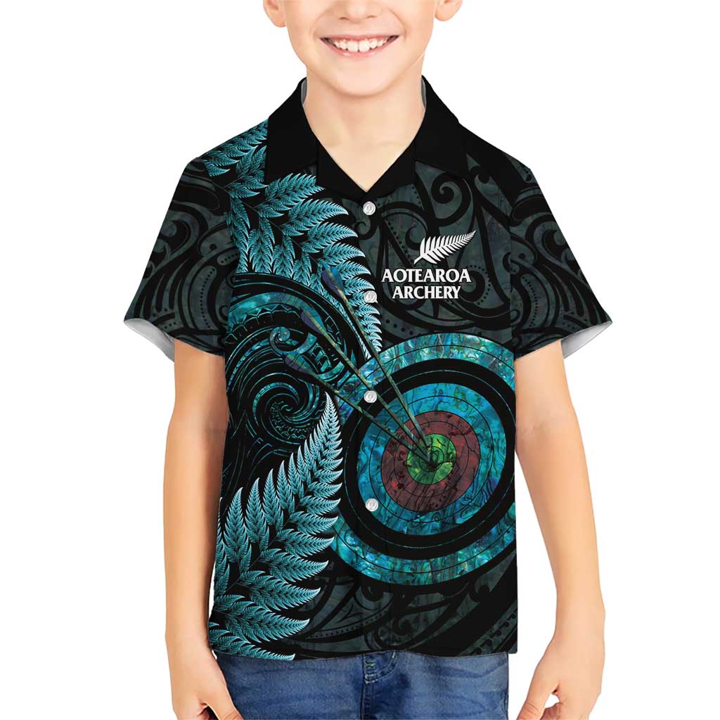 New Zealand Archery Family Matching Short Sleeve Bodycon Dress and Hawaiian Shirt Aotearoa Silver Fern Maori - Aussie Hoodie