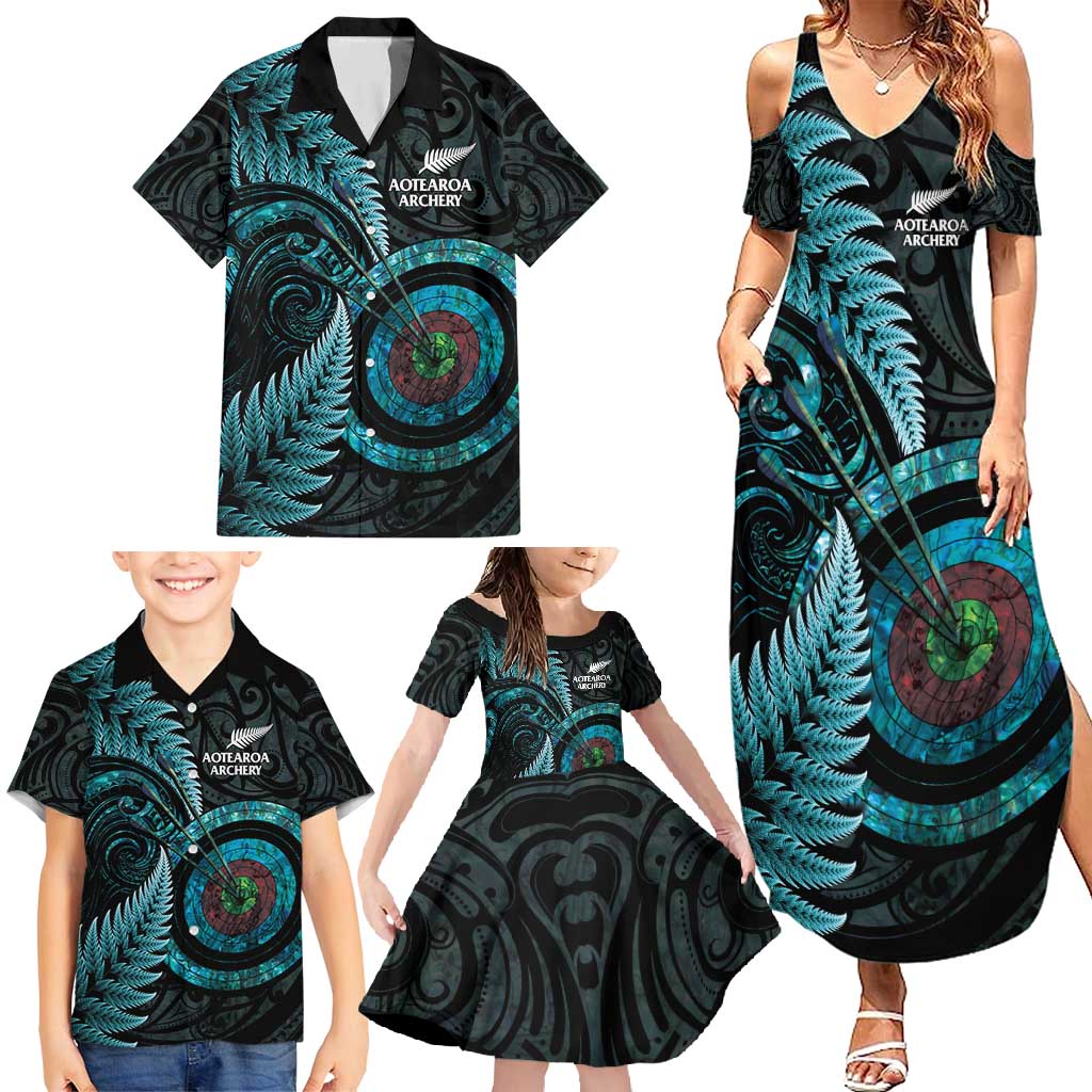 New Zealand Archery Family Matching Summer Maxi Dress and Hawaiian Shirt Aotearoa Silver Fern Maori - Aussie Hoodie