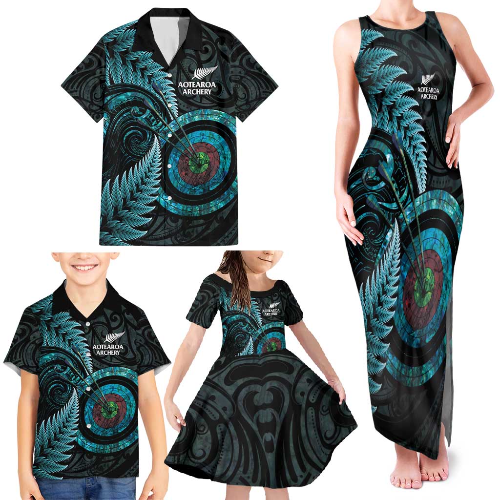 New Zealand Archery Family Matching Tank Maxi Dress and Hawaiian Shirt Aotearoa Silver Fern Maori - Aussie Hoodie