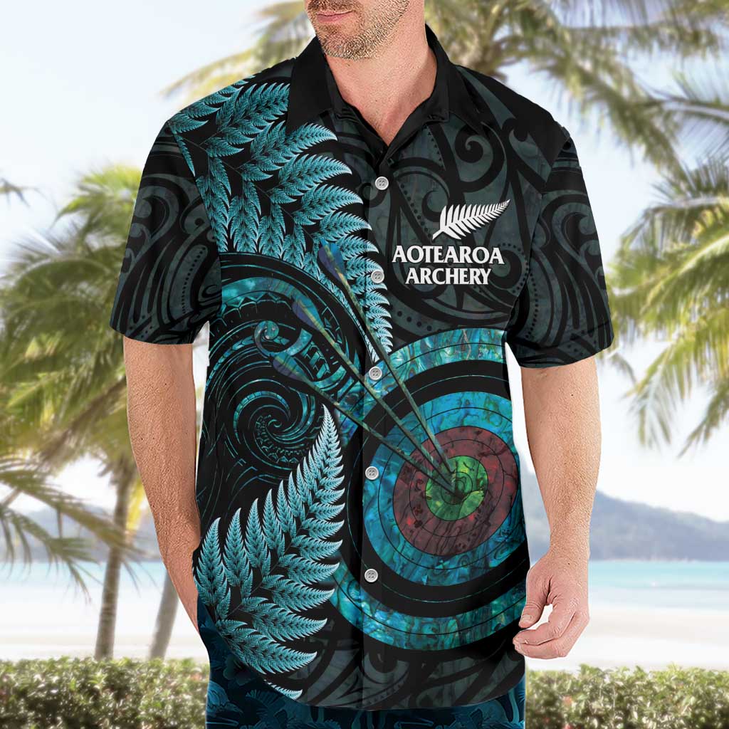 New Zealand Archery Hawaiian Shirt Aotearoa Silver Fern Maori - Aussie Hoodie