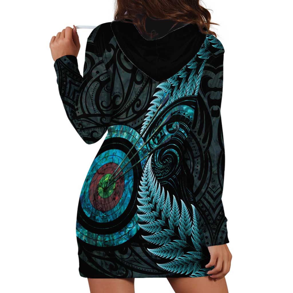 New Zealand Archery Hoodie Dress Aotearoa Silver Fern Maori - Aussie Hoodie