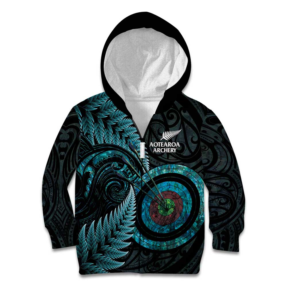 New Zealand Archery Kid Hoodie Aotearoa Silver Fern Maori - Aussie Hoodie