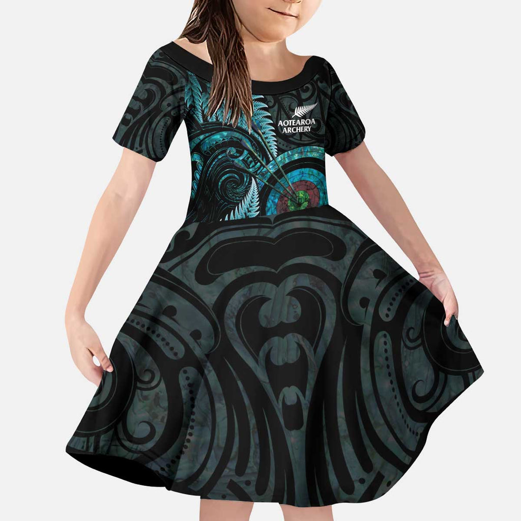 New Zealand Archery Kid Short Sleeve Dress Aotearoa Silver Fern Maori - Aussie Hoodie