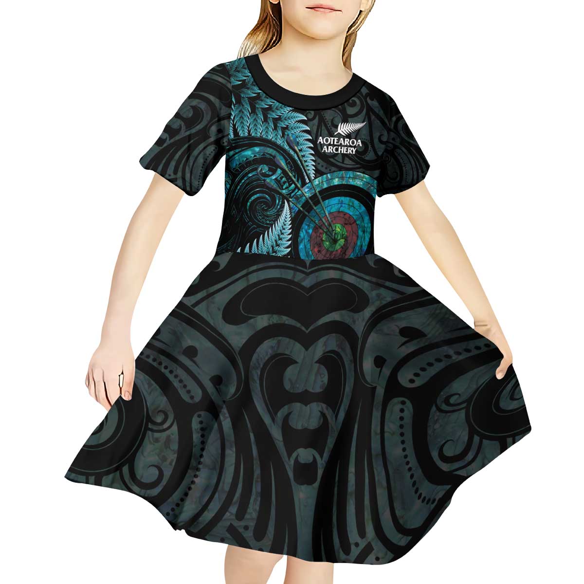New Zealand Archery Kid Short Sleeve Dress Aotearoa Silver Fern Maori - Aussie Hoodie