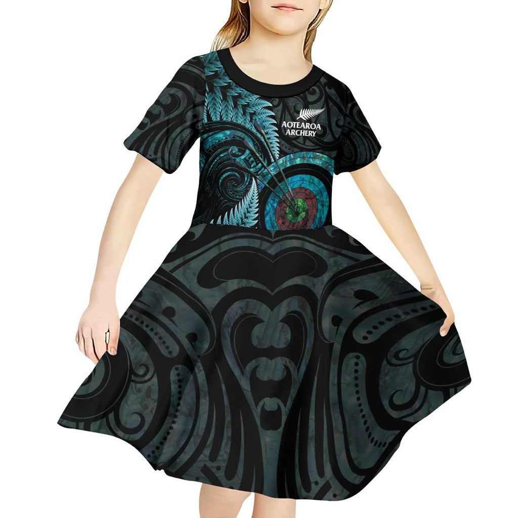 New Zealand Archery Kid Short Sleeve Dress Aotearoa Silver Fern Maori - Aussie Hoodie
