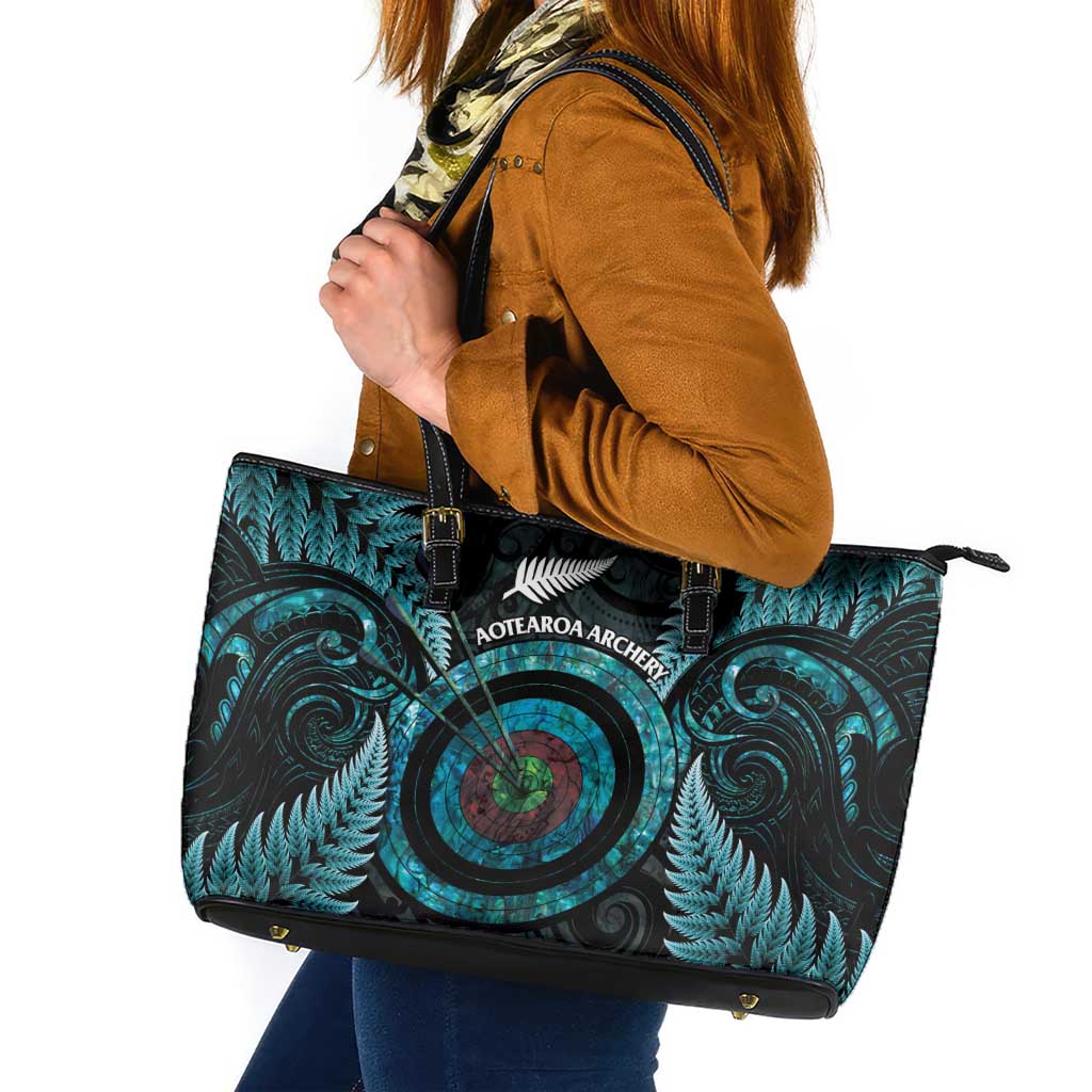 New Zealand Archery Leather Tote Bag Aotearoa Silver Fern Maori - Aussie Hoodie