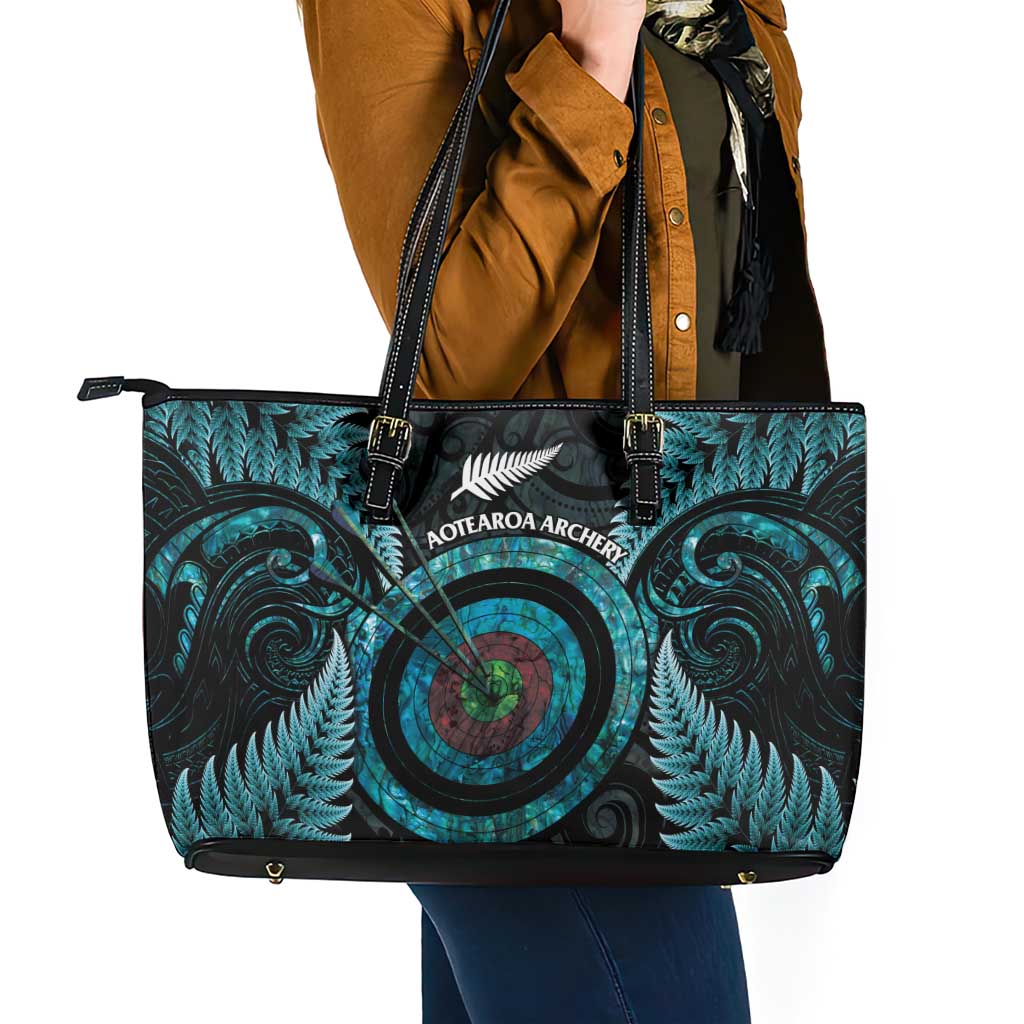 New Zealand Archery Leather Tote Bag Aotearoa Silver Fern Maori - Aussie Hoodie