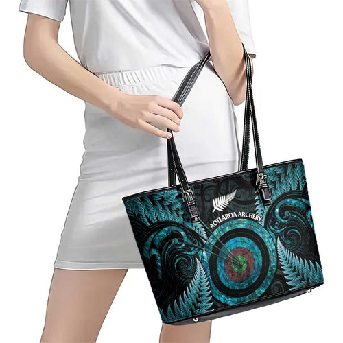 New Zealand Archery Leather Tote Bag Aotearoa Silver Fern Maori - Aussie Hoodie