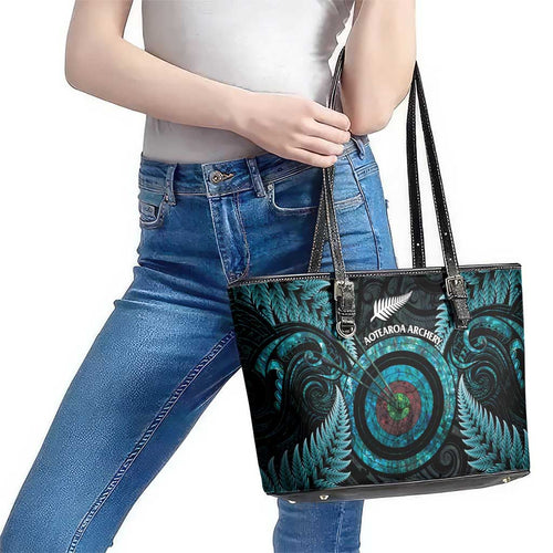 New Zealand Archery Leather Tote Bag Aotearoa Silver Fern Maori - Aussie Hoodie