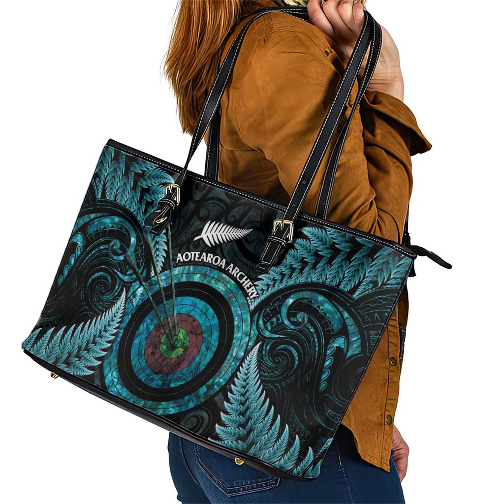 New Zealand Archery Leather Tote Bag Aotearoa Silver Fern Maori - Aussie Hoodie