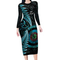 New Zealand Archery Long Sleeve Bodycon Dress Aotearoa Silver Fern Maori - Aussie Hoodie