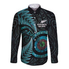 New Zealand Archery Long Sleeve Button Shirt Aotearoa Silver Fern Maori - Aussie Hoodie