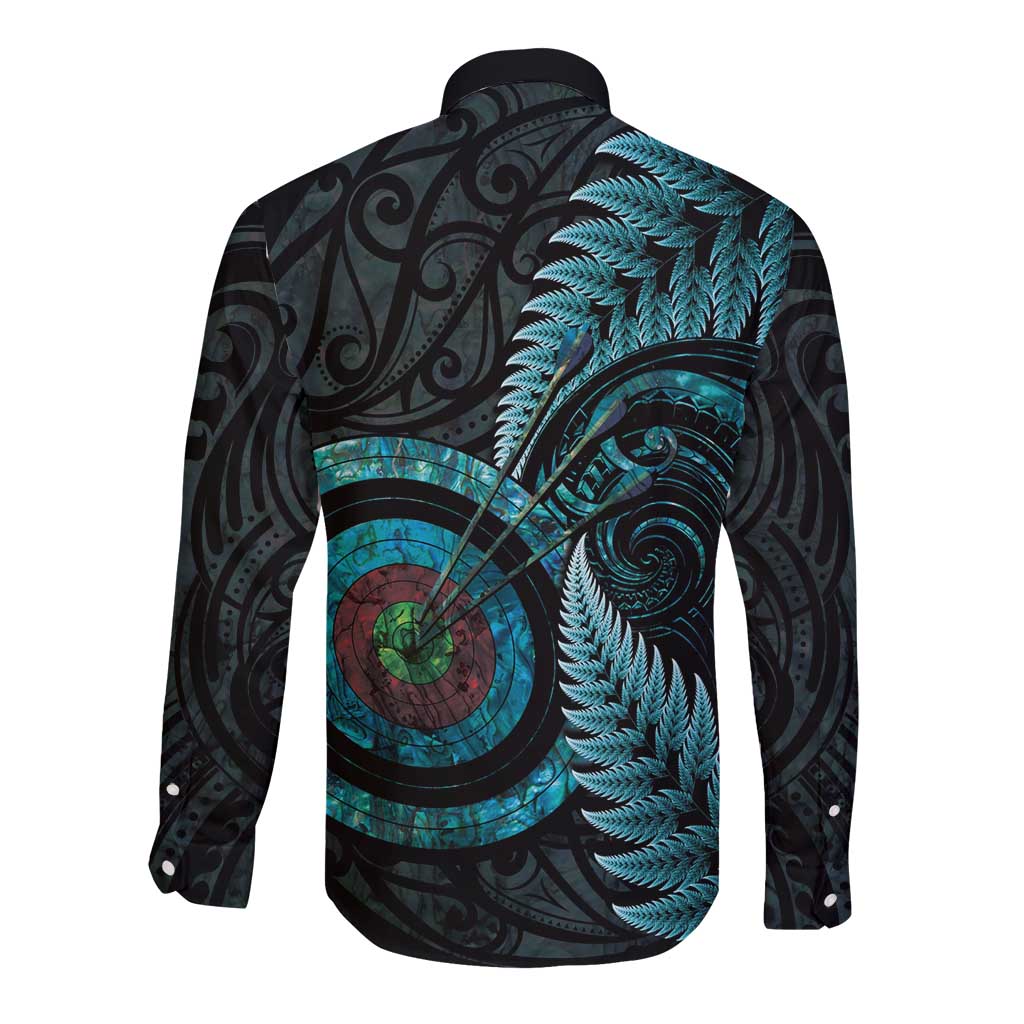 New Zealand Archery Long Sleeve Button Shirt Aotearoa Silver Fern Maori - Aussie Hoodie