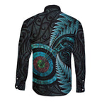 New Zealand Archery Long Sleeve Button Shirt Aotearoa Silver Fern Maori - Aussie Hoodie