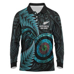 New Zealand Archery Long Sleeve Polo Shirt Aotearoa Silver Fern Maori - Aussie Hoodie
