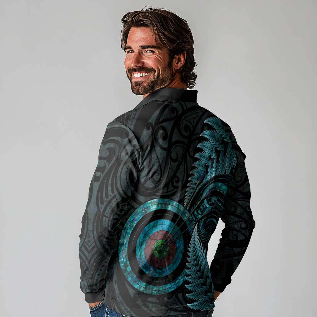 New Zealand Archery Long Sleeve Polo Shirt Aotearoa Silver Fern Maori - Aussie Hoodie