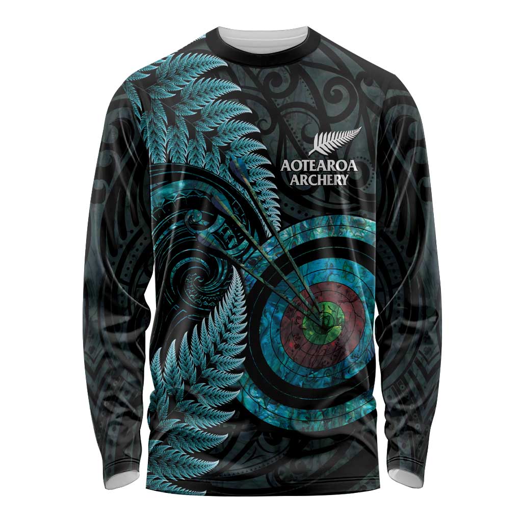 New Zealand Archery Long Sleeve Shirt Aotearoa Silver Fern Maori - Aussie Hoodie