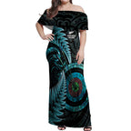 New Zealand Archery Off Shoulder Maxi Dress Aotearoa Silver Fern Maori - Aussie Hoodie