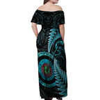 New Zealand Archery Off Shoulder Maxi Dress Aotearoa Silver Fern Maori - Aussie Hoodie