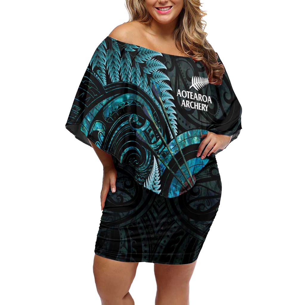New Zealand Archery Off Shoulder Short Dress Aotearoa Silver Fern Maori - Aussie Hoodie