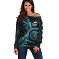 New Zealand Archery Off Shoulder Sweater Aotearoa Silver Fern Maori - Aussie Hoodie