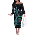 New Zealand Archery Off The Shoulder Long Sleeve Dress Aotearoa Silver Fern Maori - Aussie Hoodie