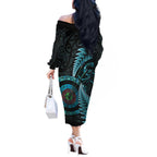 New Zealand Archery Off The Shoulder Long Sleeve Dress Aotearoa Silver Fern Maori - Aussie Hoodie