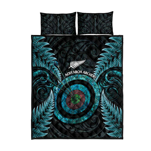 New Zealand Archery Quilt Bed Set Aotearoa Silver Fern Maori - Aussie Hoodie