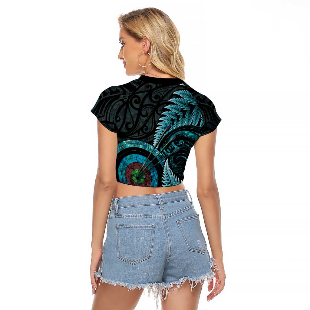 New Zealand Archery Raglan Cropped T Shirt Aotearoa Silver Fern Maori - Aussie Hoodie
