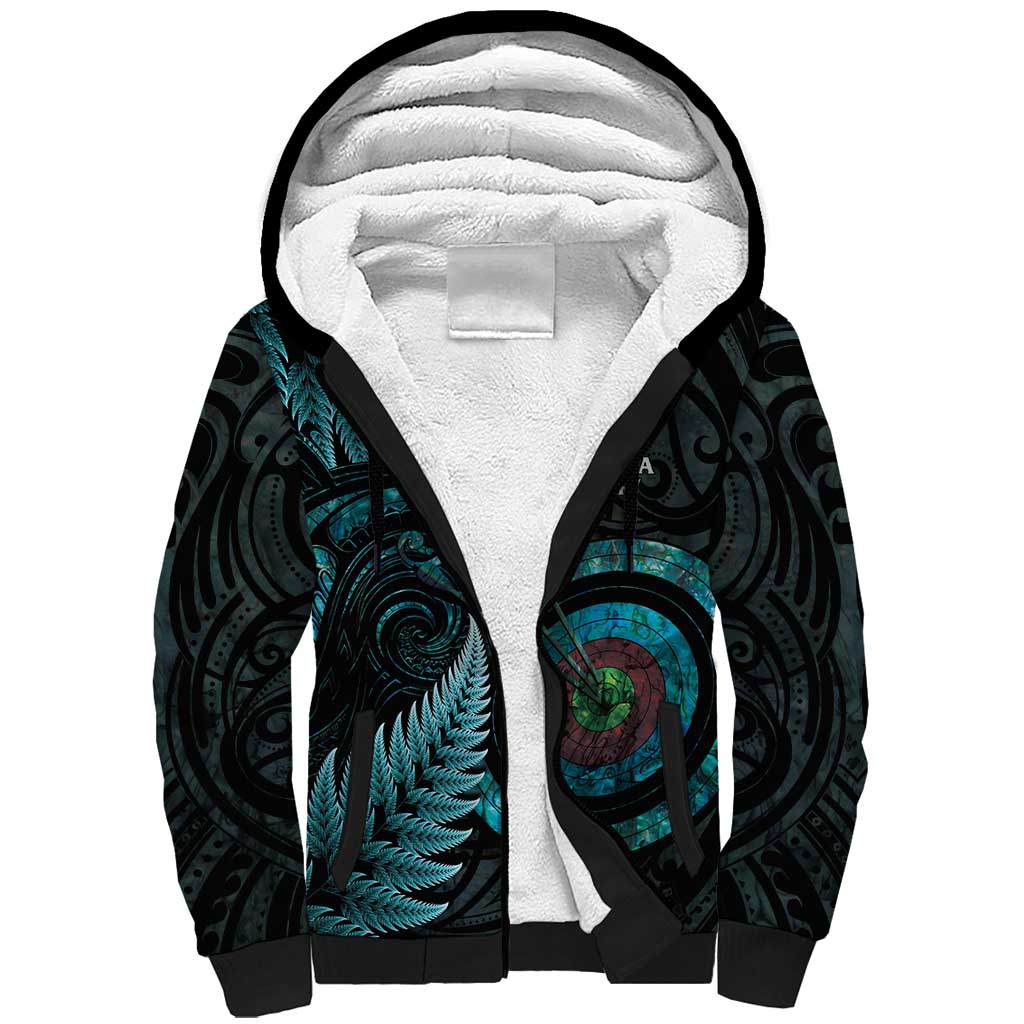 New Zealand Archery Sherpa Hoodie Aotearoa Silver Fern Maori - Aussie Hoodie
