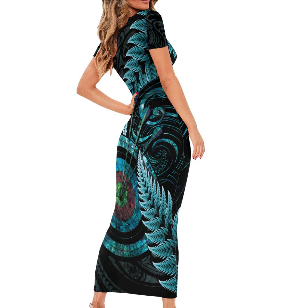 New Zealand Archery Short Sleeve Bodycon Dress Aotearoa Silver Fern Maori - Aussie Hoodie
