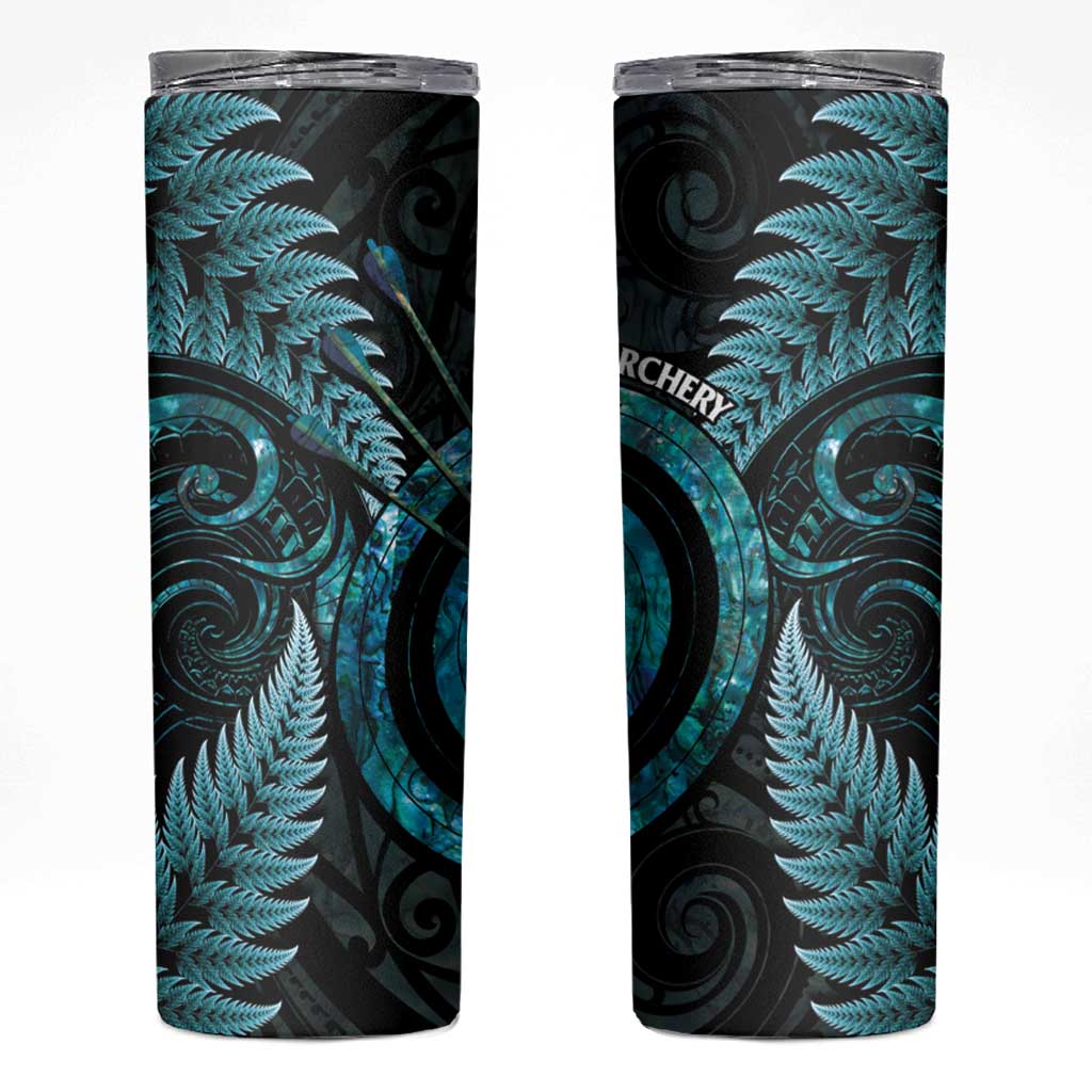 New Zealand Archery Skinny Tumbler Aotearoa Silver Fern Maori - Aussie Hoodie