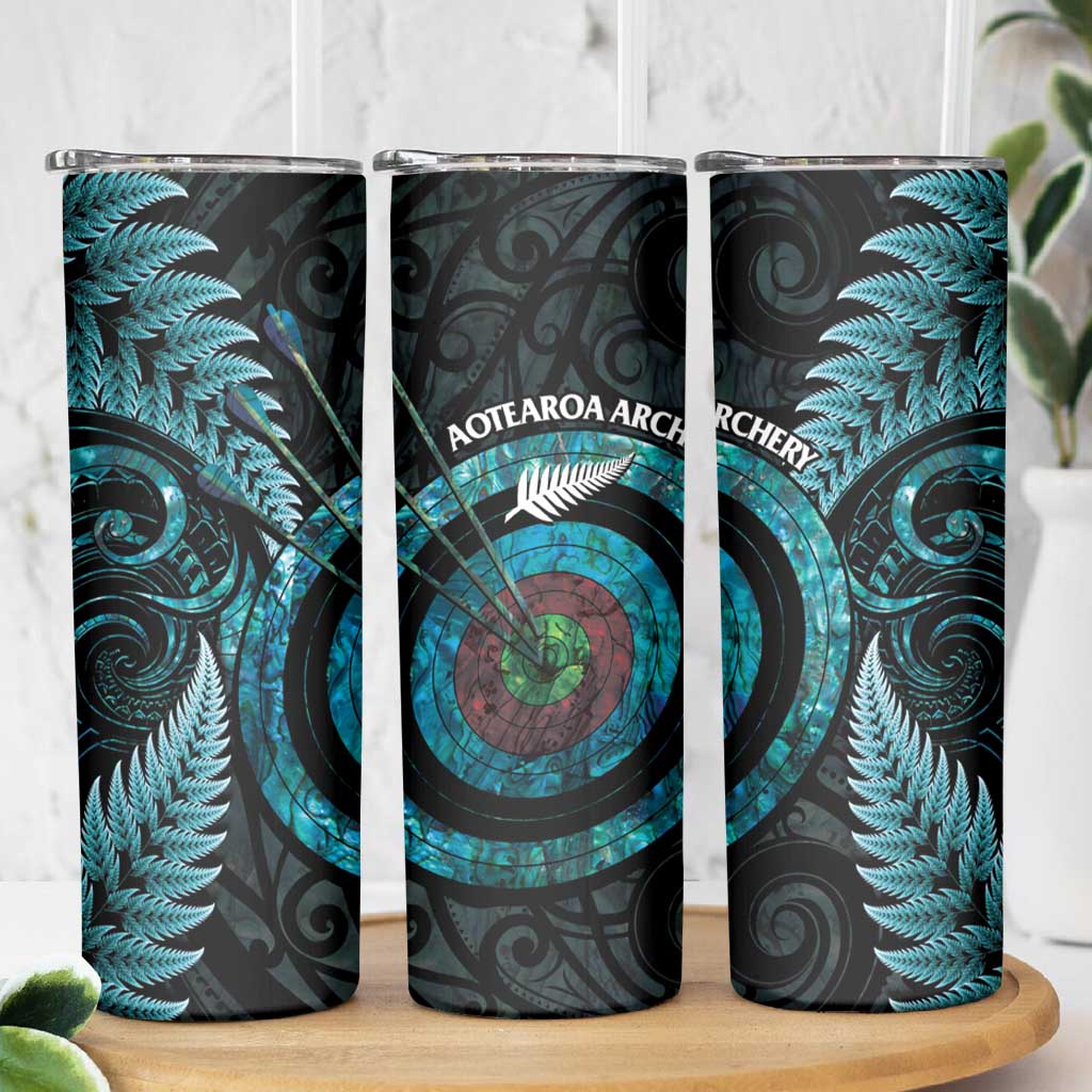 New Zealand Archery Skinny Tumbler Aotearoa Silver Fern Maori - Aussie Hoodie