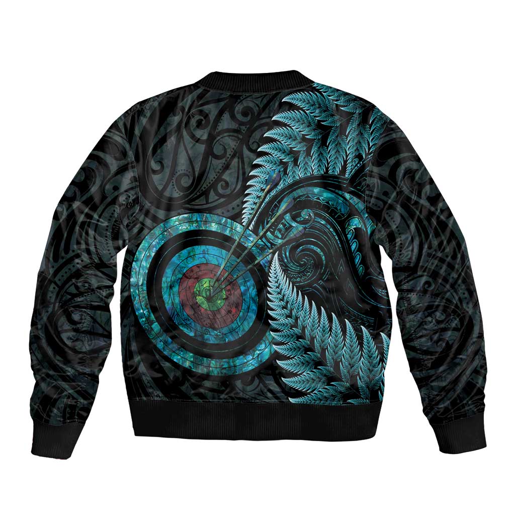 New Zealand Archery Sleeve Zip Bomber Jacket Aotearoa Silver Fern Maori - Aussie Hoodie