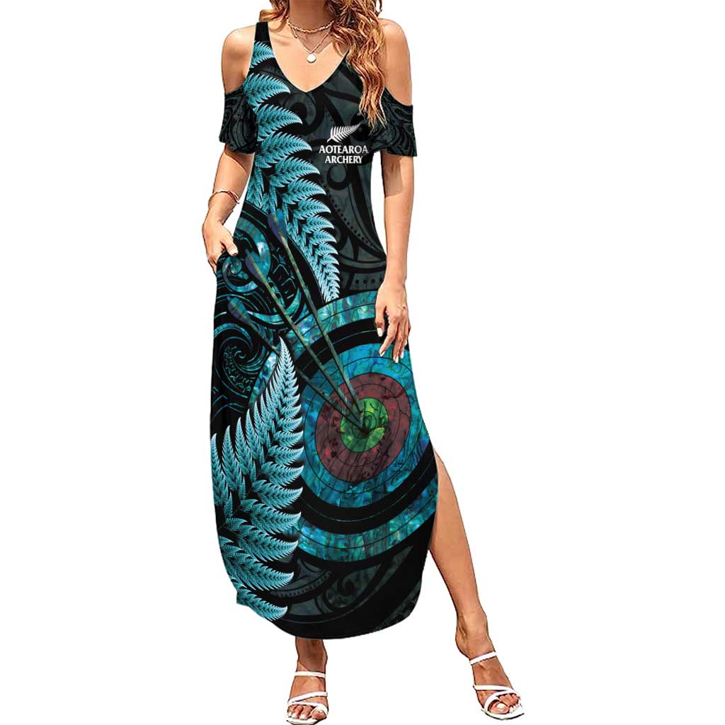 New Zealand Archery Summer Maxi Dress Aotearoa Silver Fern Maori - Aussie Hoodie