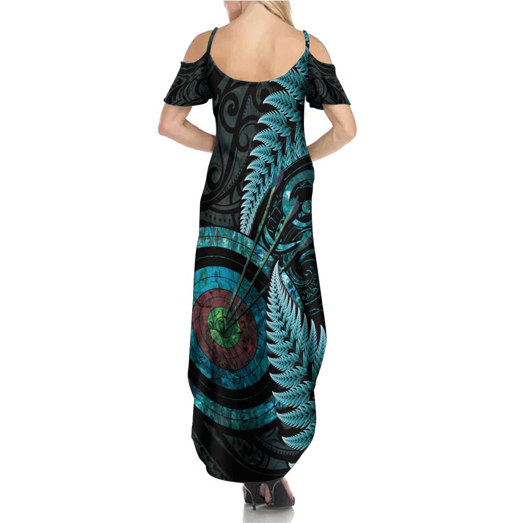 New Zealand Archery Summer Maxi Dress Aotearoa Silver Fern Maori - Aussie Hoodie