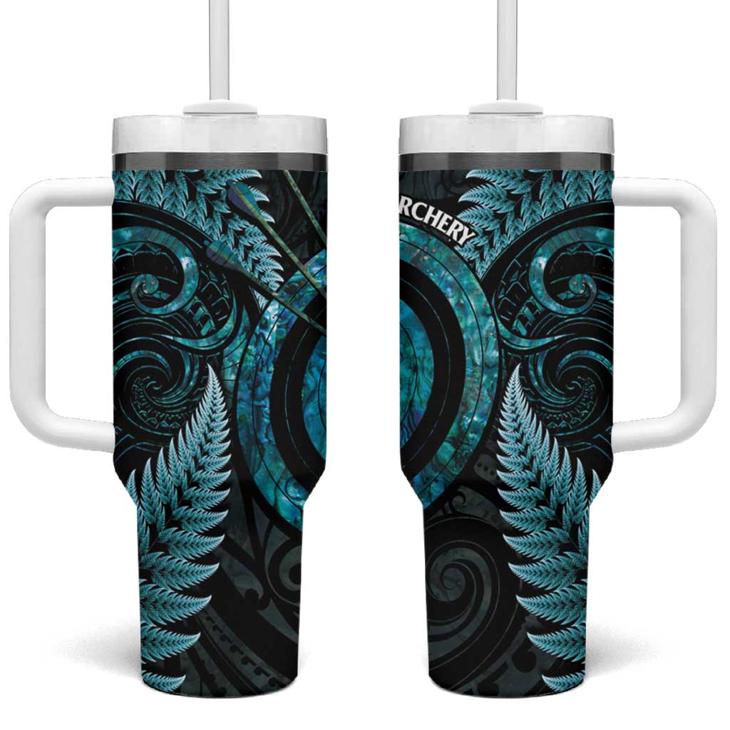 New Zealand Archery Tumbler With Handle Aotearoa Silver Fern Maori - Aussie Hoodie