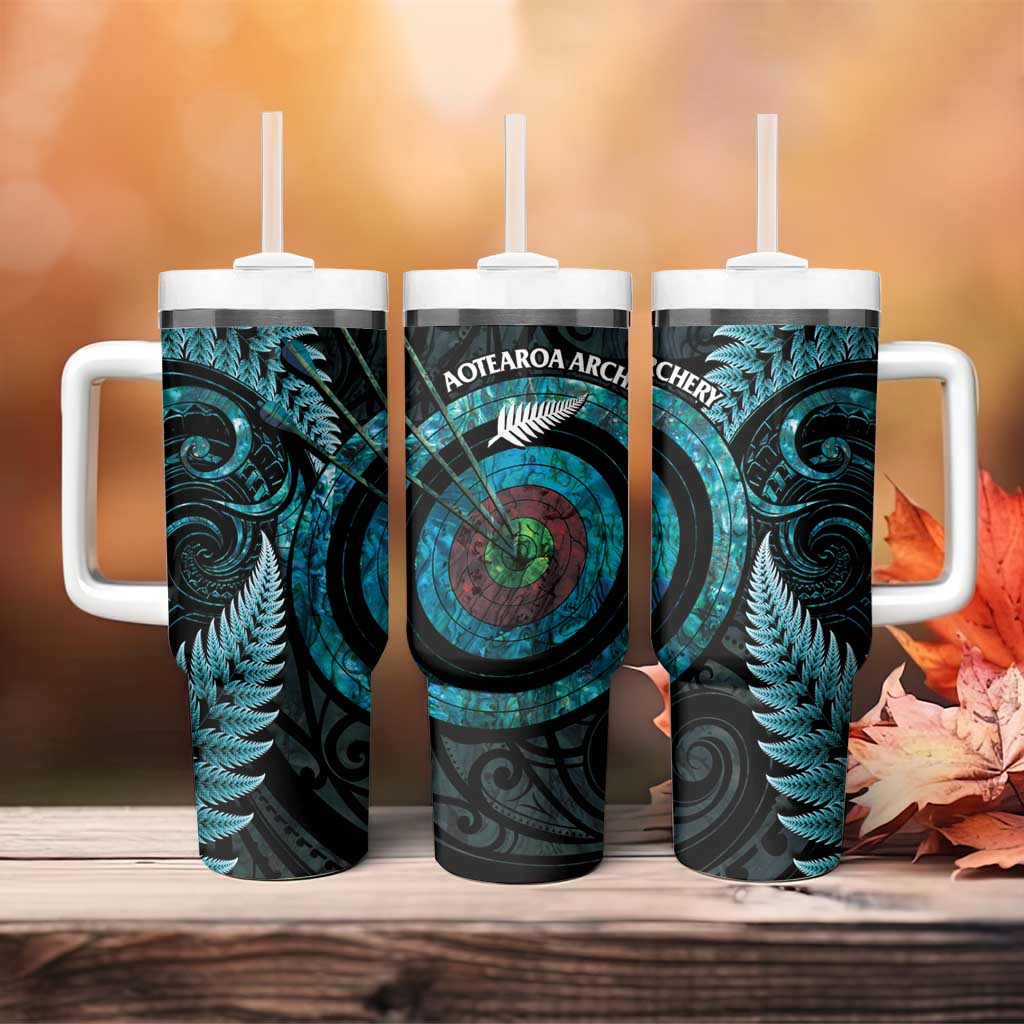 New Zealand Archery Tumbler With Handle Aotearoa Silver Fern Maori - Aussie Hoodie