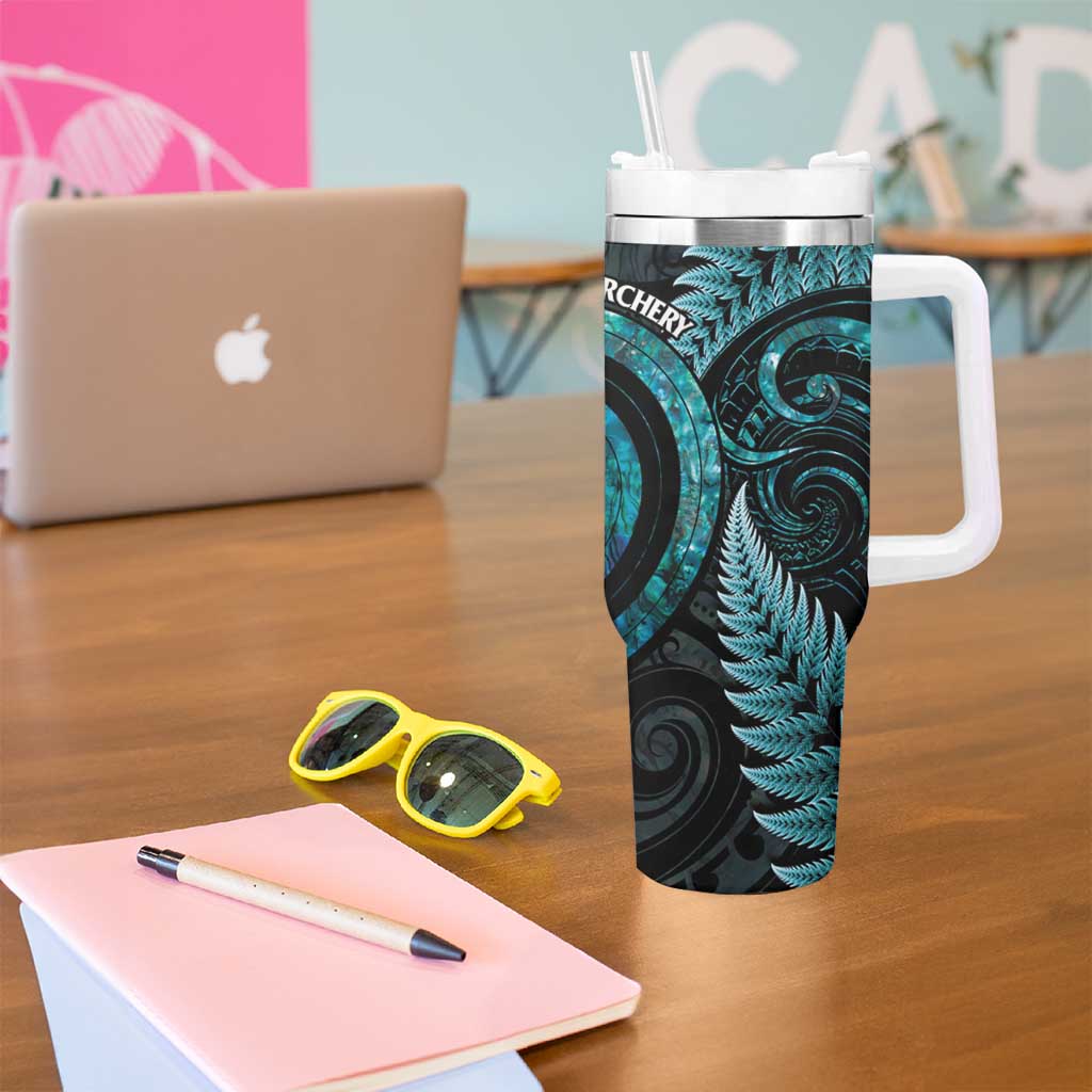 New Zealand Archery Tumbler With Handle Aotearoa Silver Fern Maori - Aussie Hoodie