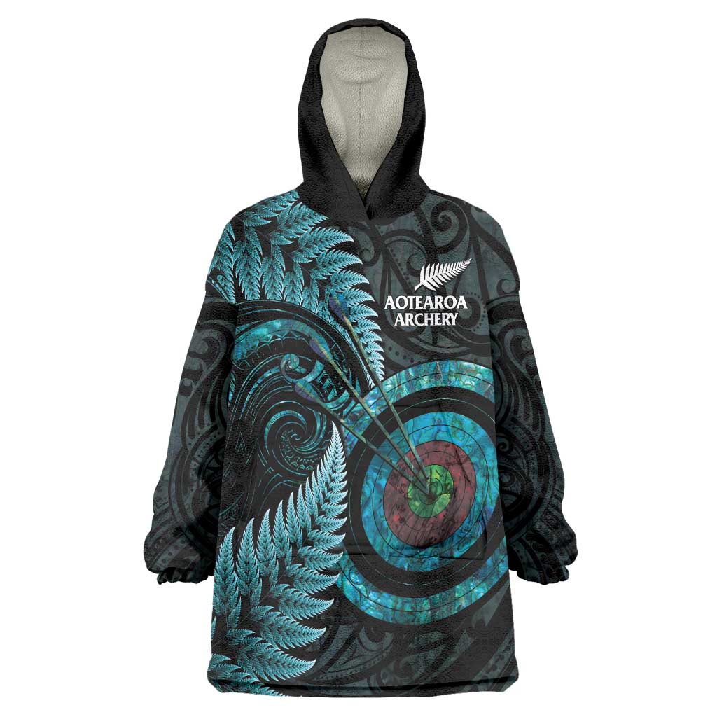 New Zealand Archery Wearable Blanket Hoodie Aotearoa Silver Fern Maori - Aussie Hoodie