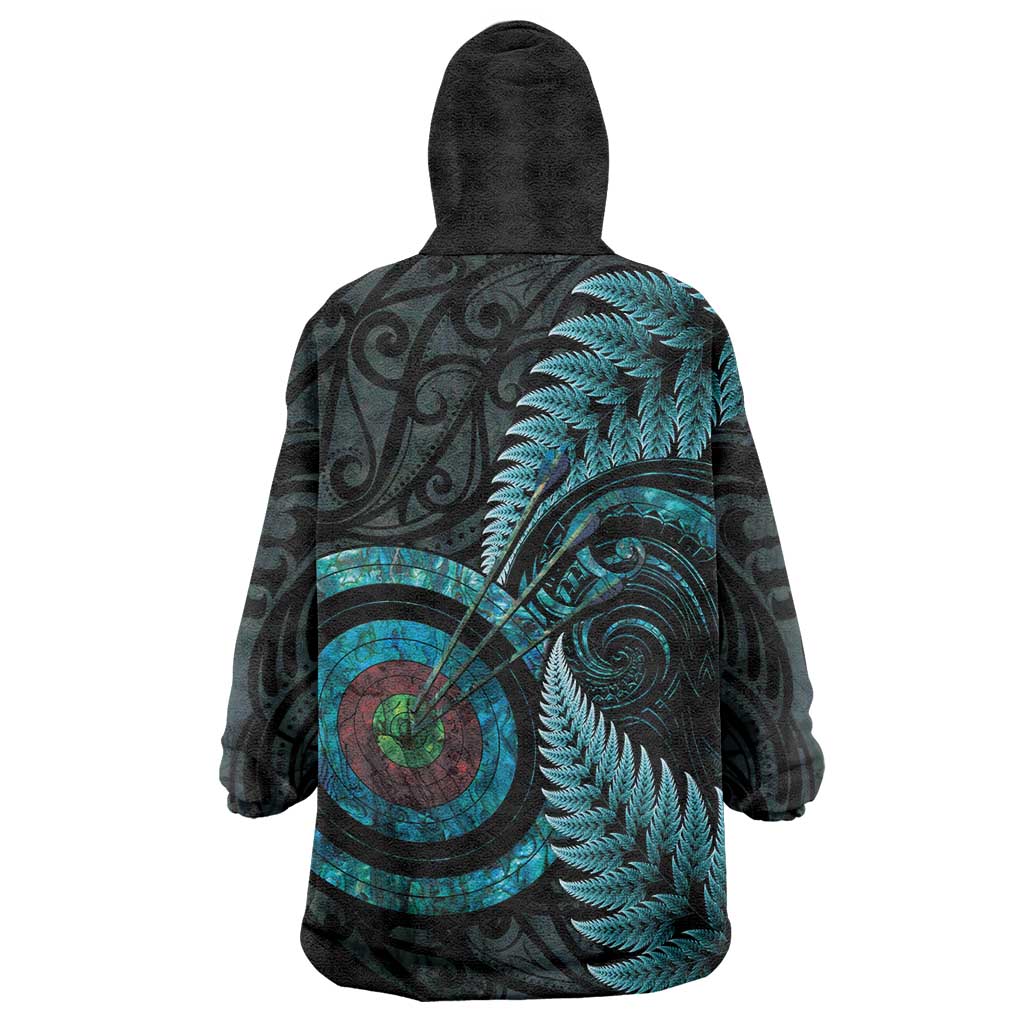 New Zealand Archery Wearable Blanket Hoodie Aotearoa Silver Fern Maori - Aussie Hoodie