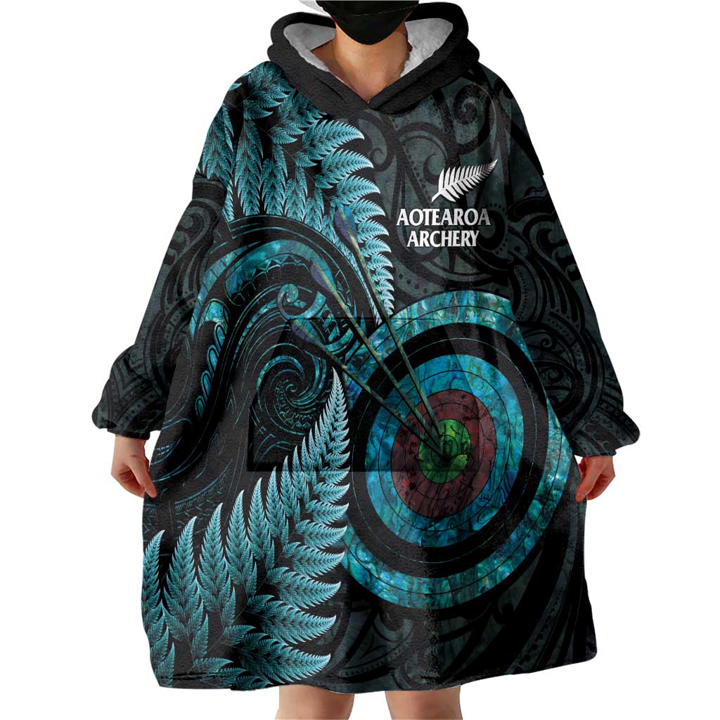 New Zealand Archery Wearable Blanket Hoodie Aotearoa Silver Fern Maori - Aussie Hoodie