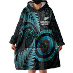 New Zealand Archery Wearable Blanket Hoodie Aotearoa Silver Fern Maori - Aussie Hoodie