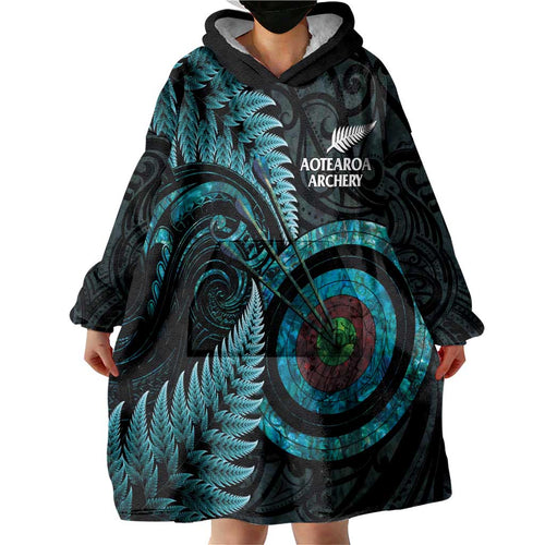 New Zealand Archery Wearable Blanket Hoodie Aotearoa Silver Fern Maori - Aussie Hoodie
