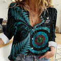 New Zealand Archery Women Casual Shirt Aotearoa Silver Fern Maori - Aussie Hoodie