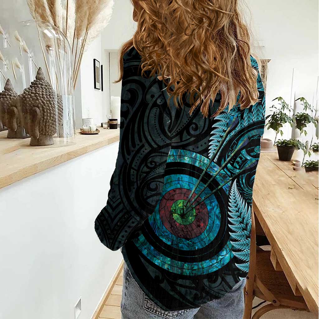 New Zealand Archery Women Casual Shirt Aotearoa Silver Fern Maori - Aussie Hoodie