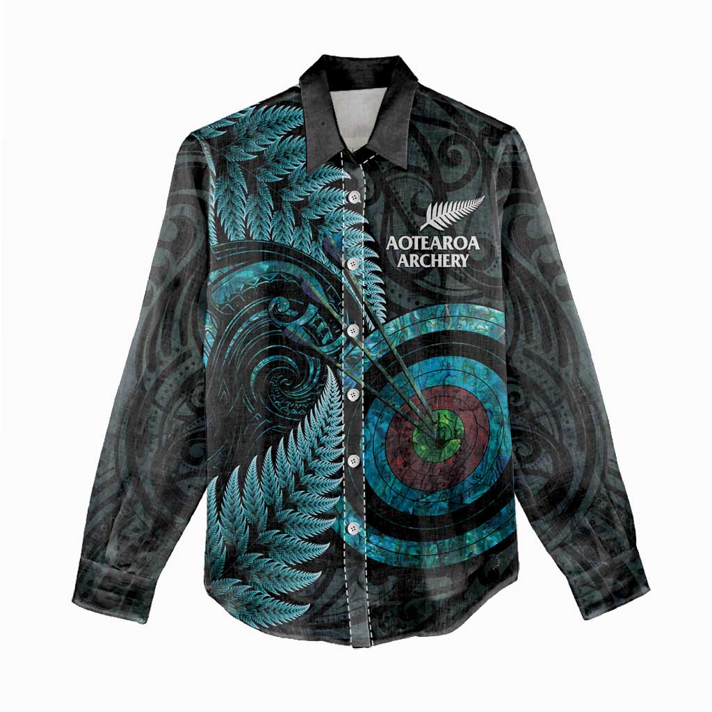 New Zealand Archery Women Casual Shirt Aotearoa Silver Fern Maori - Aussie Hoodie