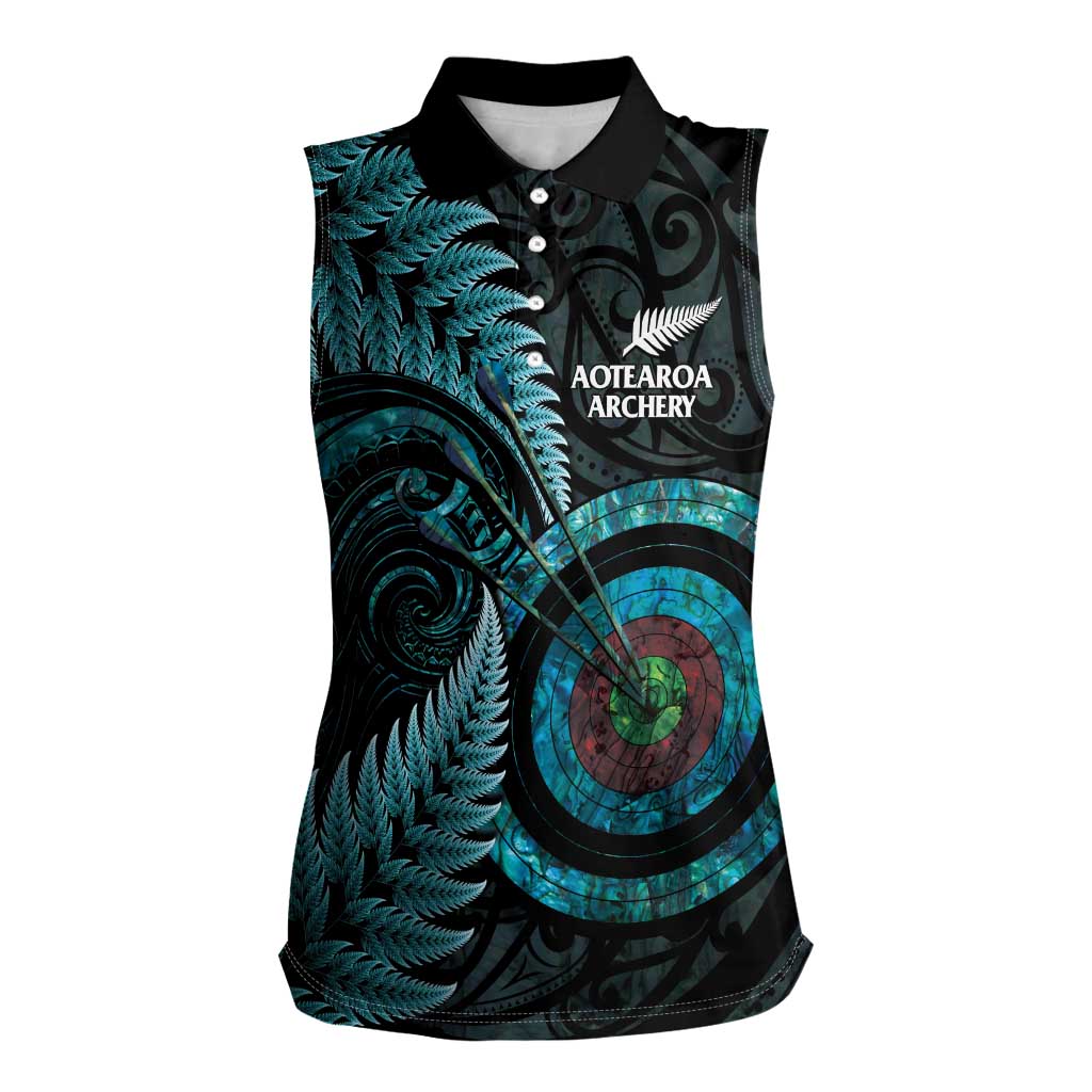 New Zealand Archery Women Sleeveless Polo Shirt Aotearoa Silver Fern Maori - Aussie Hoodie