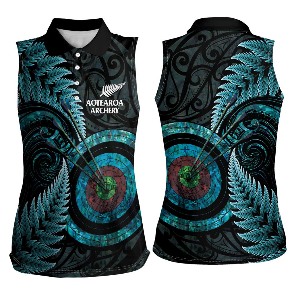 New Zealand Archery Women Sleeveless Polo Shirt Aotearoa Silver Fern Maori - Aussie Hoodie